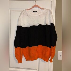 SHEIN Color Block Sweater - White, Black, Orange
